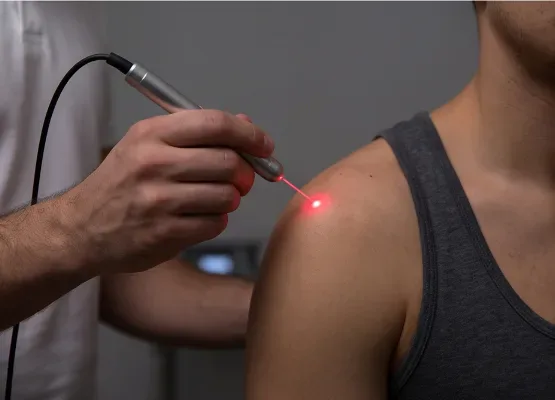 Low-level laser therapy on a shoulder