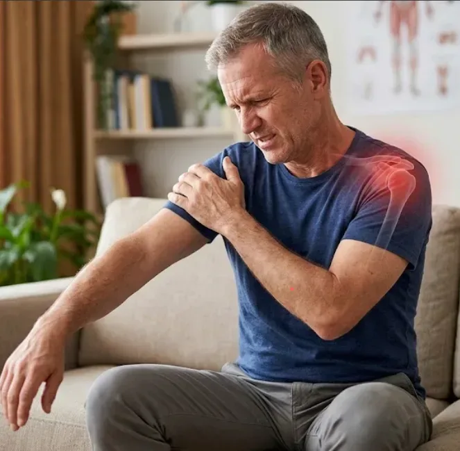 Man with shoulder pain highlighting frozen shoulder inflammation
