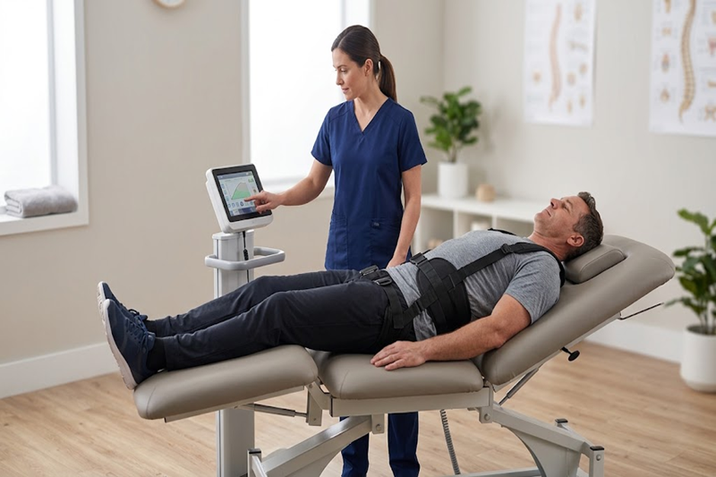 Lumbar traction therapy at Physio Care Dubai