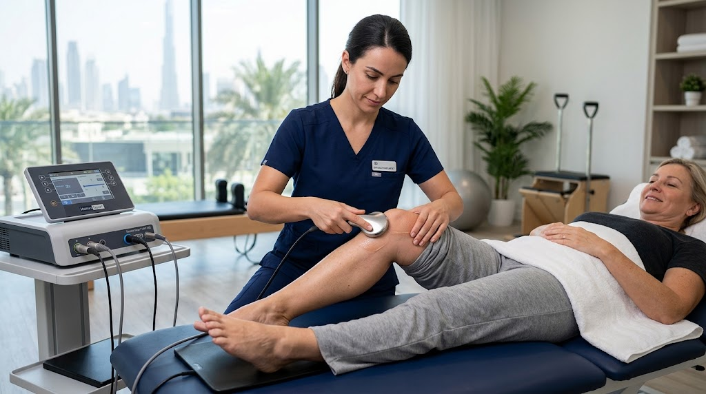 Tecar therapy radiofrequency treatment session